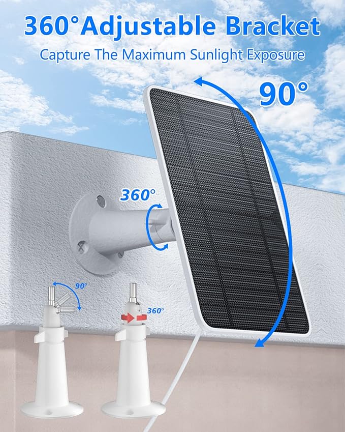 Solar Panel for Security Camera, 5W USB Solar Panel for DC 5V Security Camera, Micro USB & USB-C