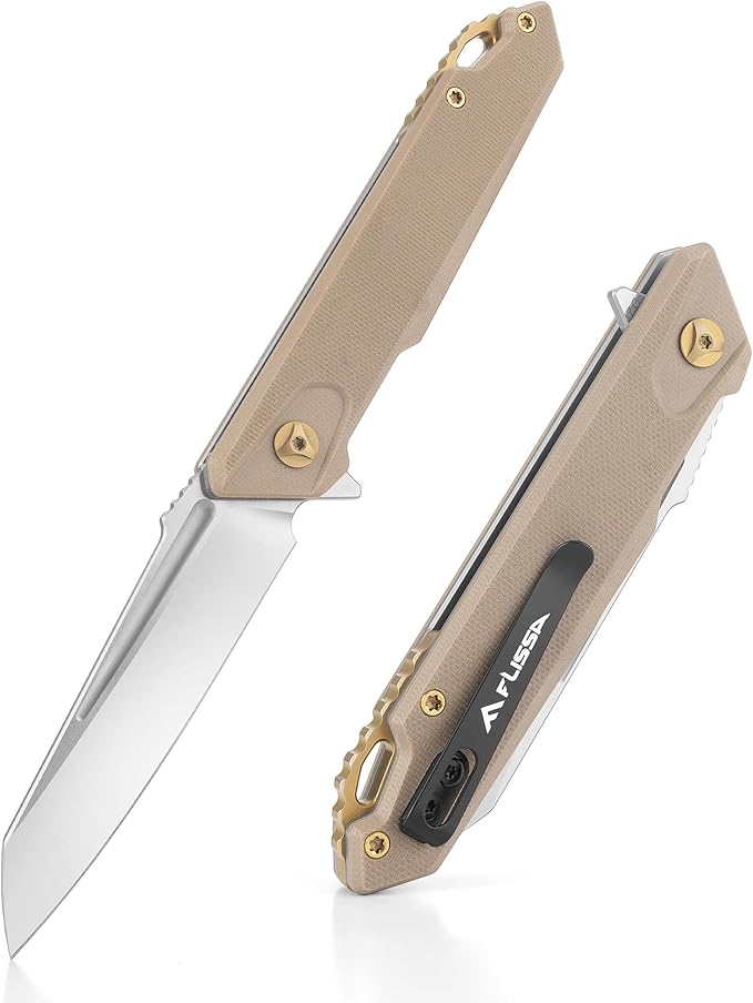 FLISSA Folding Pocket Knife, EDC Knife with D2 Steel Blade and G10 Handle, Pocket Clip, Suitable