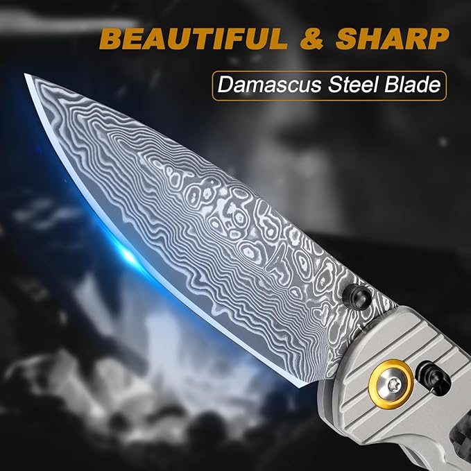 Damascus Pocket Knife for Men Women, 3.15" Damascus Steel Blade Pocket Knives & Folding Knives with