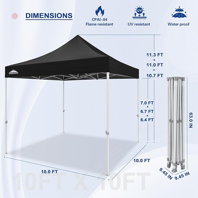 EAGLE PEAK 10x10 Heavy Duty Pop up Commercial Canopy Tent, Instant Marketplace Sun Shelter with