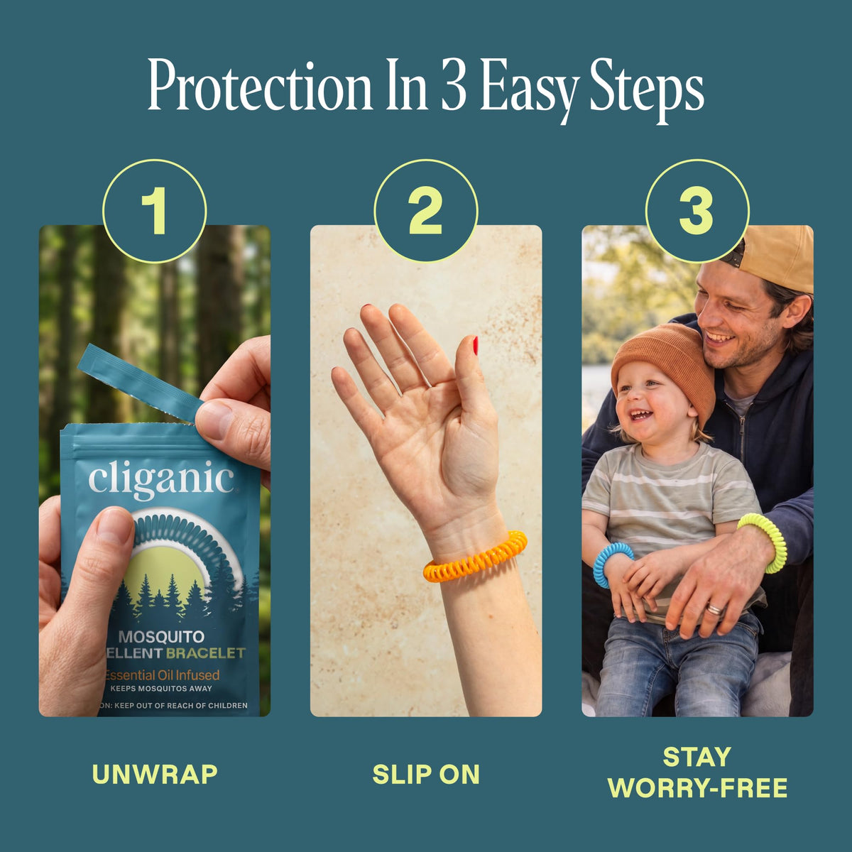Cliganic 10 Pack Mosquito Repellent Bracelets for Adults & Kids - Natural DEET-Free Bands