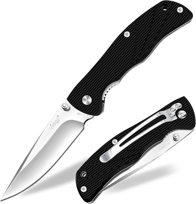 Vickay Pocket Knife for Men, Folding Knife with Clip, 3.74-inch 8Cr13MoV Steel Blade, G10 Handle