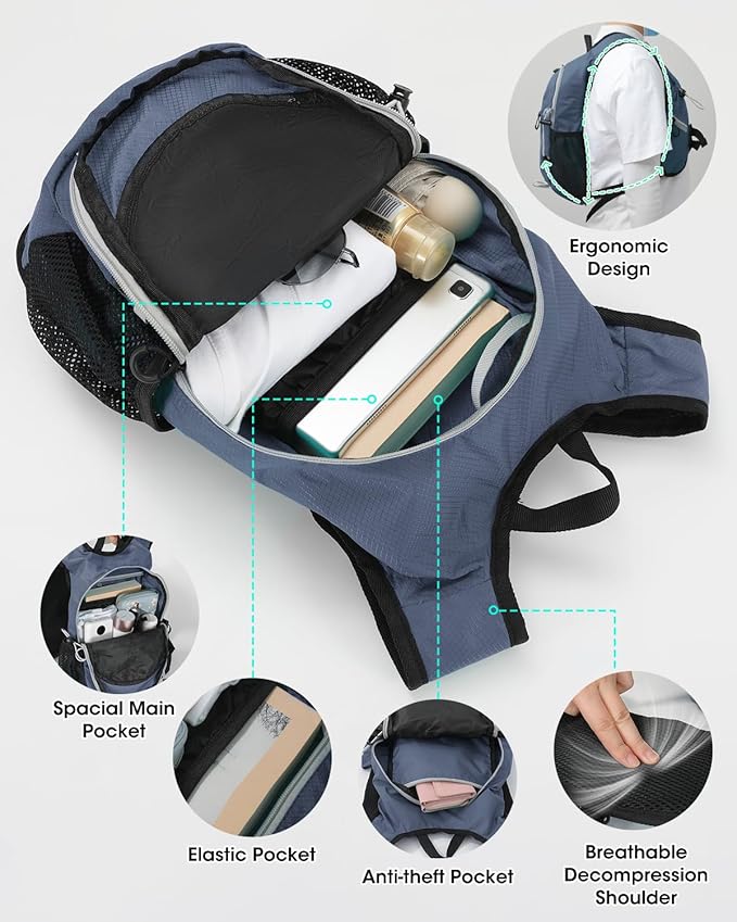 Small Hiking Backpack with Front Phone Holder, Packable Back pack with Chest and Waist Strap