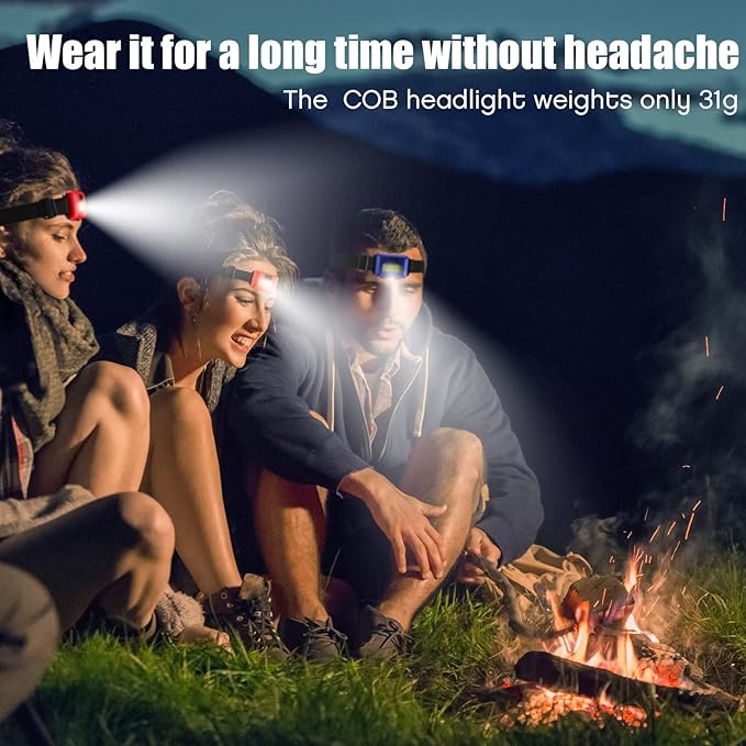 Macarrie 24 LED Headlamp Flashlight, Cob Head Light with 3 Modes, Waterproof Headlamp for Adults
