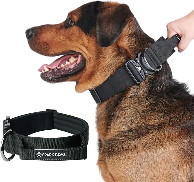 Spark Paws Tactical Dog Collar - Heavy Duty, Premium Quality, Thick and Durable for Large and