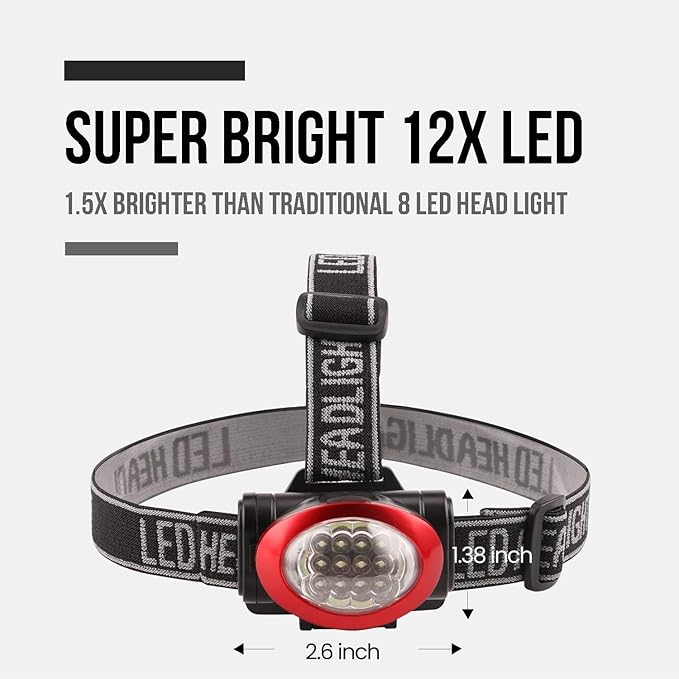 Lichamp Headlamp, 10 Pack 12 LED 3 Mode Portable Head Lamp Flashlight, Outdoor Lightweight Durable