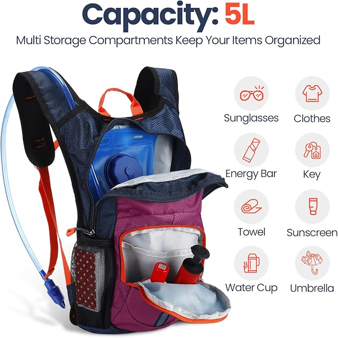 2 Pcs Kids Hydration Backpack with 1.5l Water Bladder Lightweight Kids Hiking Backpack Water