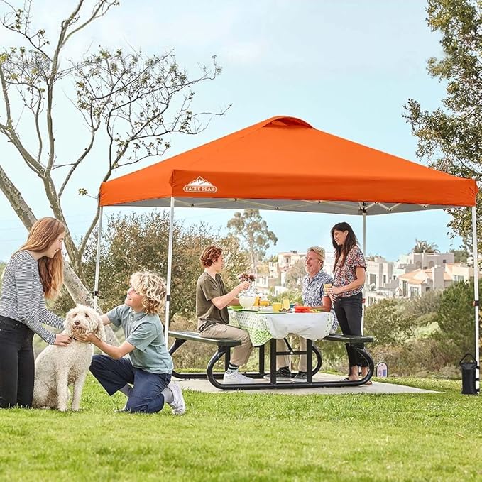 EAGLE PEAK Pop Up Canopy Tent with Wheeled Carry Bag, 8 Stakes, 4 Ropes, 4 Weight Bags, Easy Set Up