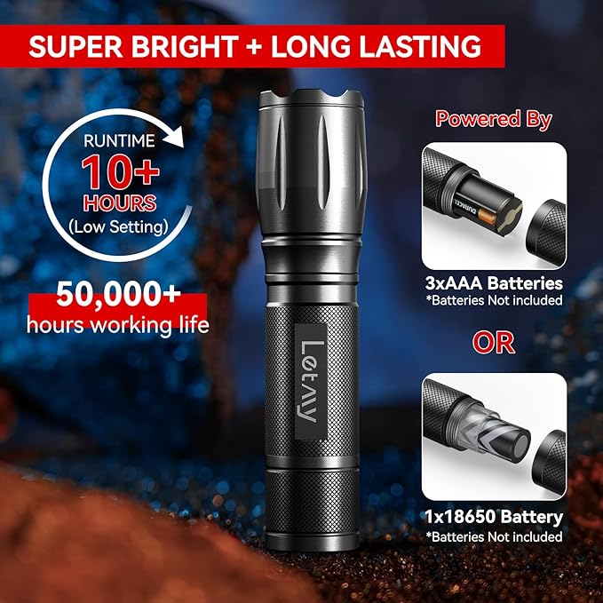 LETMY Tactical Flashlight S2000-2 Pack Bright Military Grade LED Flashlights High Lumens - Portable