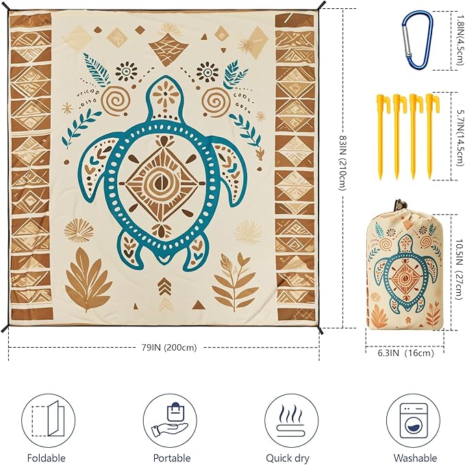 Beach Blanket Waterproof Sandproof Beach Mat 79" X 83"/10'x9'for 2-8 Adults Quick Drying Outdoor