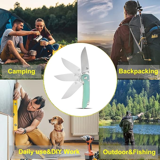 Sitivien ST128 Folding Knife,D2 Blade G10 Handle Safety Liner Lock EDC Tool Knife for Outdoor