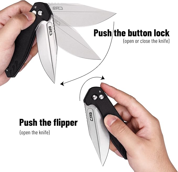 CJRB CUTLERY Folding Knife Riff (J1928) Button Lock Pocket Knife for Men AR-RPM9 Steel Blade and