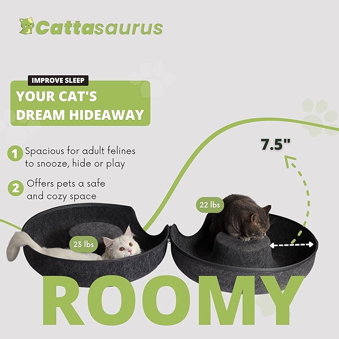 CATTASAURUS Peekaboo Cat Cave for Multiple & Large Cats Up to 30-45 Lbs, Scratch Detachable &