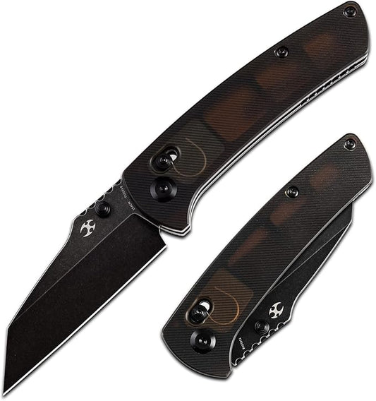 KANSEPT Main Street Pocket Folding Knife, 3.36''Black Ticn Coated 154CM Sharp Blade, Light Brown