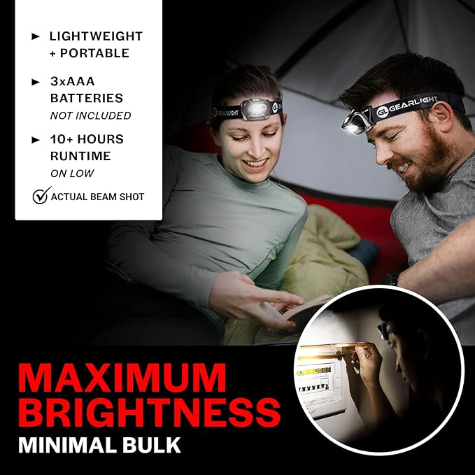 GearLight 2Pack LED Headlamp - Outdoor Camping Head Lamps with Adjustable Headband - Lightweight