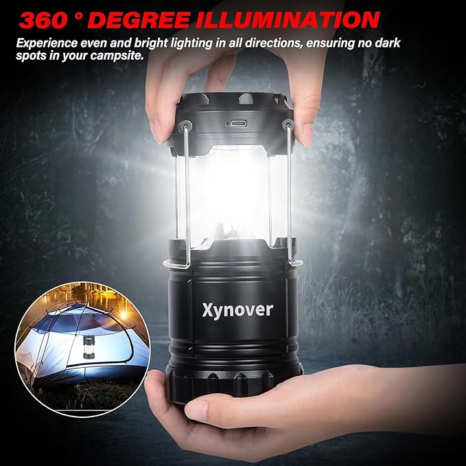 Solar Camping Lantern 4-Pack - Rechargeable LED Lights, Magnetic Base & Foldable Hanging Hook