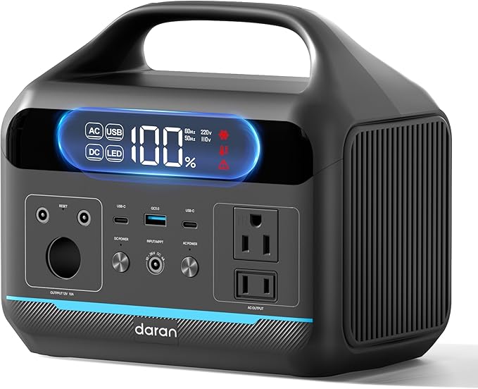DARAN Portable Power Station 600W(1200W Surge) - 288Wh(90,000mAh) Solar Generator LiFePO4 Battery