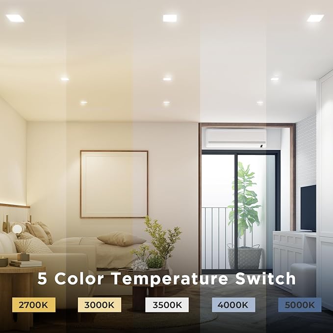 4-Inch LED Square Downlight Luminaire. Recessed Ceiling Light Fixture, 18-Watt, CCT 5 Color