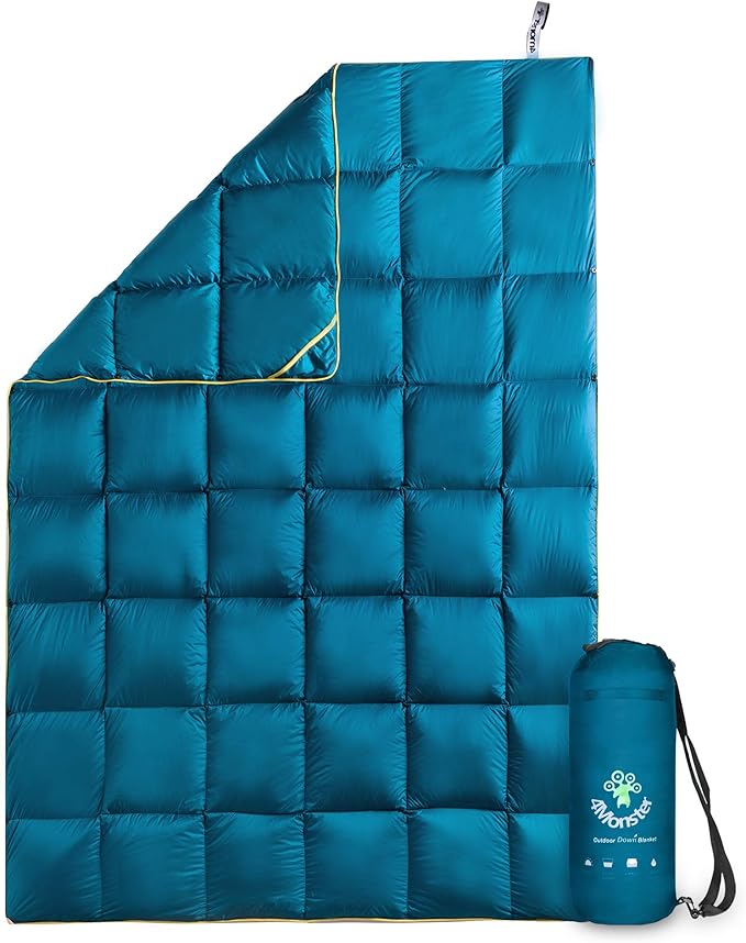 4Monster Down Camping Blanket - Outdoor Travel Quilt Puffy 650 Fill, Packable, Lightweight,Wind &