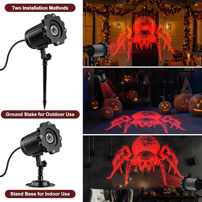 Giant Spiders Halloween Projector Outdoor Indoor,2025 Upgraded 3D Dynamic Halloween