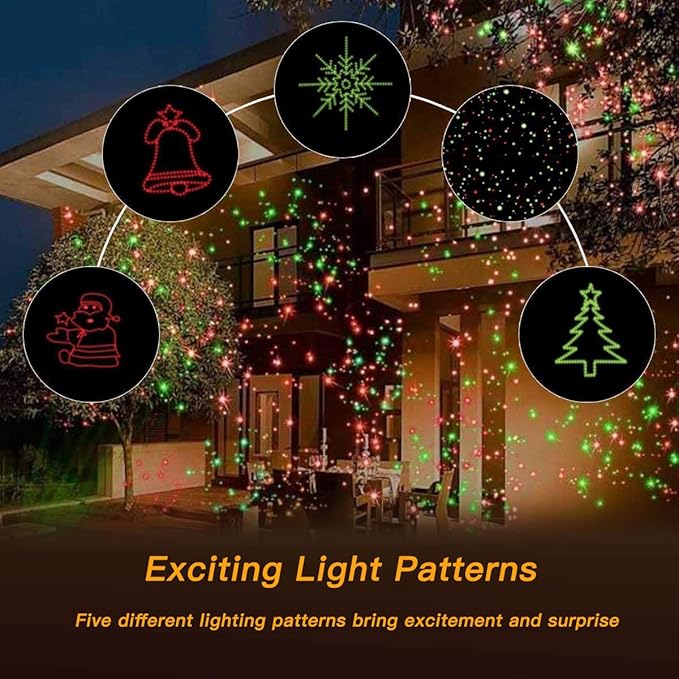 Christmas Laser Lights, Projector Lights Landscape Spotlight Red and Green Star Show with Christmas