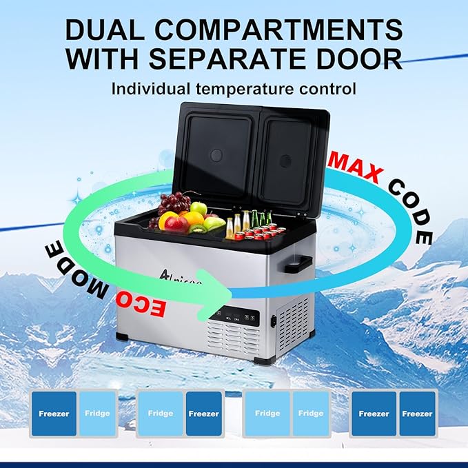 Alpicool CHS45 Dual Temperature Control 12 Volt Refrigerator 33 Quart Portable Car Fridge Freezer