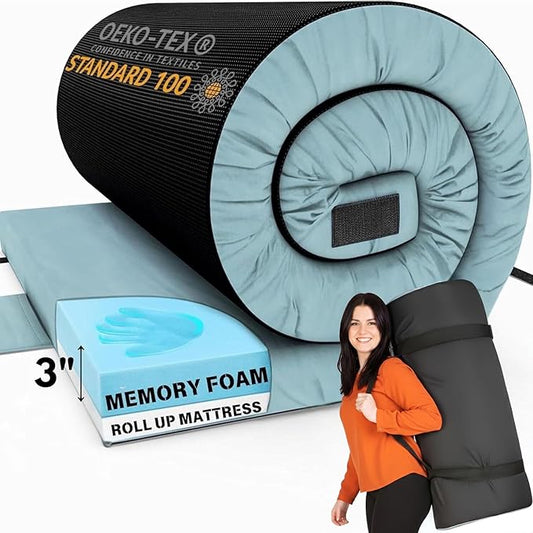 Hazli Matrix Comfort-Cell Memory Foam Camping Mattress Pad - Roll Up Mattress for Adults - Portable