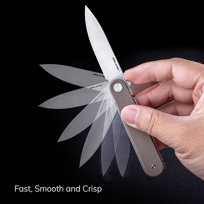 REALSTEEL IRIS Pocket Knife, Folding Knife, Flipper, Liner Lock, 2.99" 12C27 Steel Blade