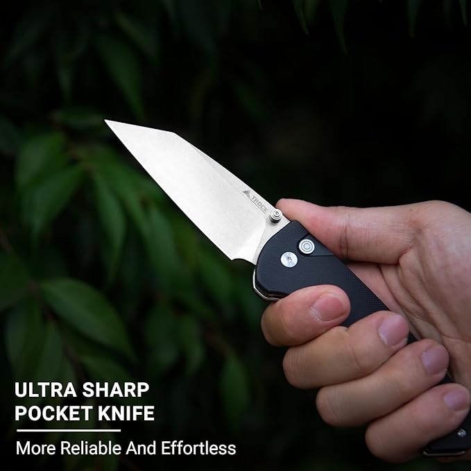Pocket Folding Knife - 3.39" D2 Sheepsfoot Blade Stonewashed Finish - G10 Handle with Thumb Stud
