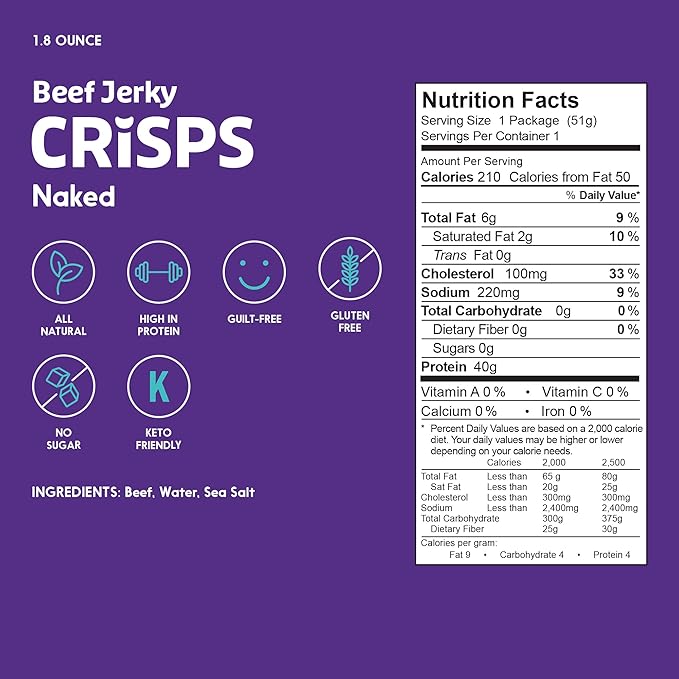 People's Choice Beef Jerky - Jerky Crisps - Naked - Three Ingredients - Beef, Water, Sea Salt