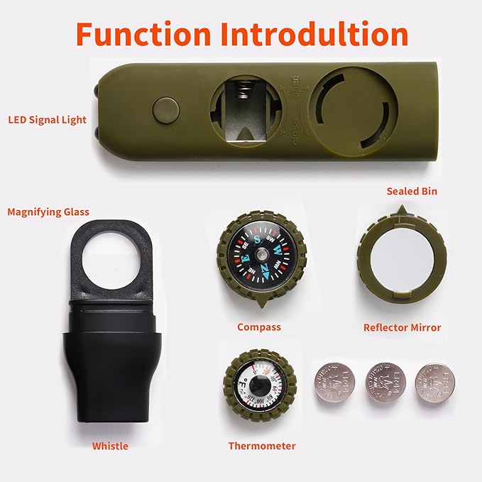 Multifunctional Survival Emergency Whistle for Kids with Compass Hiking Survival, Thermometer &