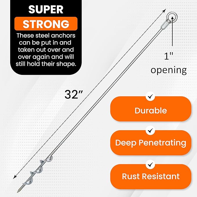Ground Anchors Screw-in 32" Set of 4 With Drill Bit - Earth Stakes Heavy Duty for Mobile Home