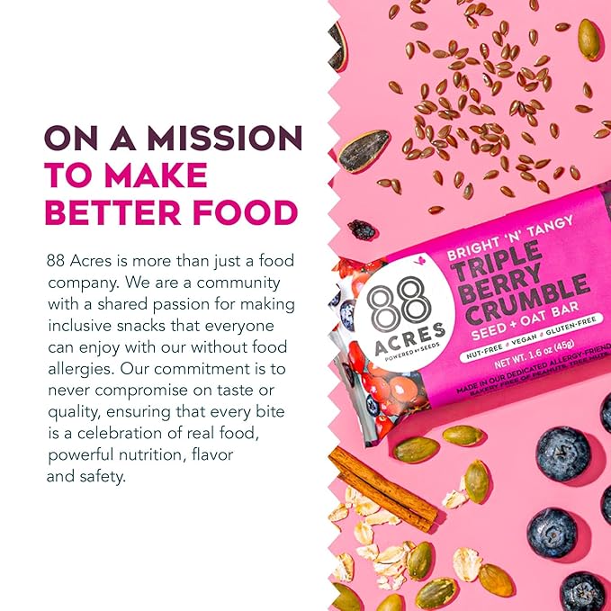88 Acres Granola Bars | Triple Berry | Gluten Free, Nut-Free Oat and Seed Snack Bar | Vegan & Non
