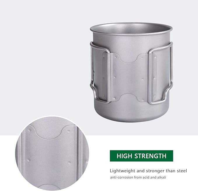 Titanium Coffee Mug Titanium Pots Titanium Cup with Foldable Handle Outdoor Camping Water Mug