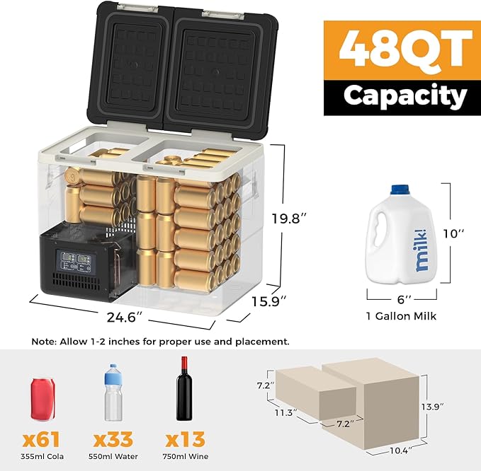Setpower DT45 Car Refrigerator with APP Control, 48QT(45L) Electric Cooler Dual Zone Fridge