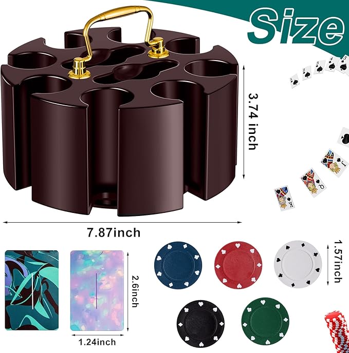 Wettarn Poker Chips Poker Set, 200 Count Rotating Chip Case Wood Carousel Case Holder with 200 Pcs