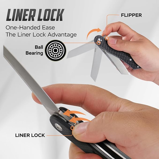 Folding Pocket Knife, 2.79??14C28N Steel Blade Carbon Fibre Handle Flipper Liner Lock Small Praxis