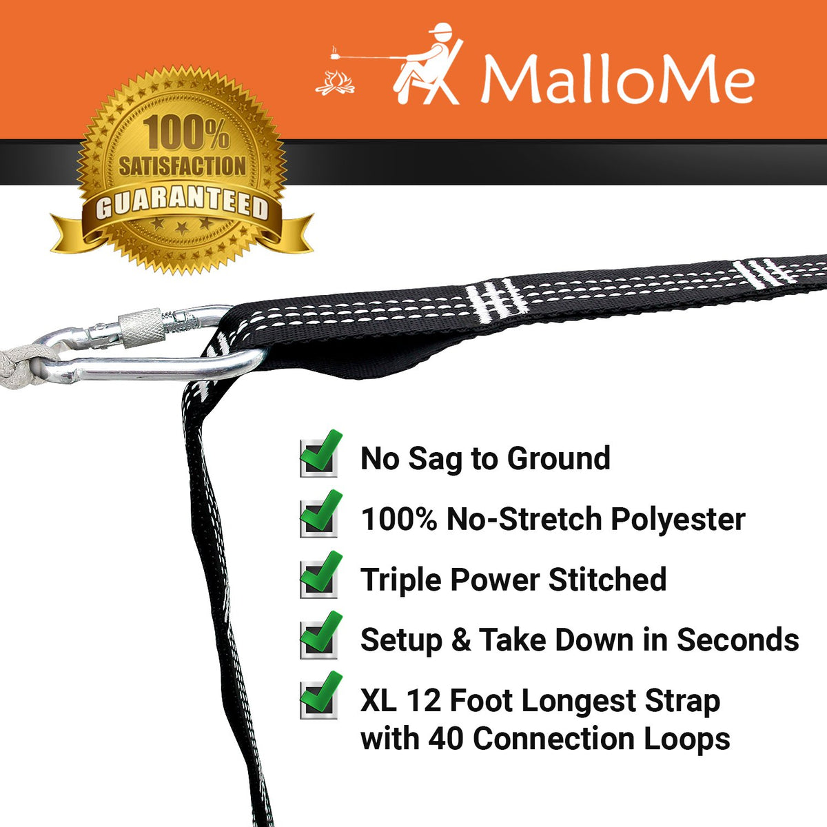 MalloMe Hammock Straps for Trees - Swing Straps - Multi-Purpose Hanging Kit, Heavy Duty Adjustable