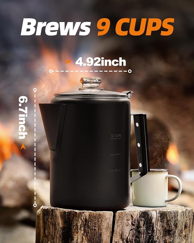 MEREZA Coffee Percolator Stovetop Camping Coffee Pot Stainless Steel 9 CUP Camping Coffee Maker