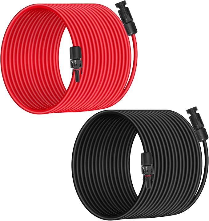 10AWG (6mm²) Solar Panel Extension Cable 20FT - Black & Red, Heavy Duty, Weather Resistant