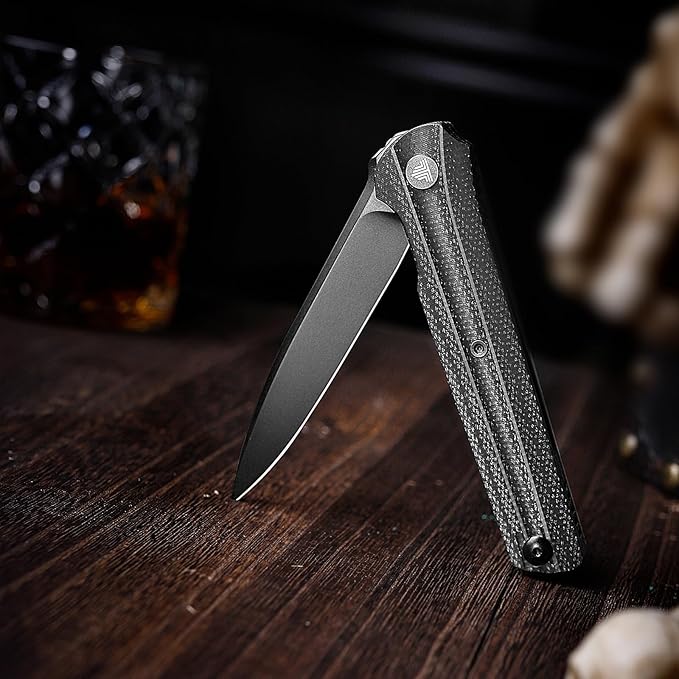 EDC Pocket Knife for Men,Folding Knives with Reversible Clip,Liner Lock 3.4'' Black PVD 14C28N