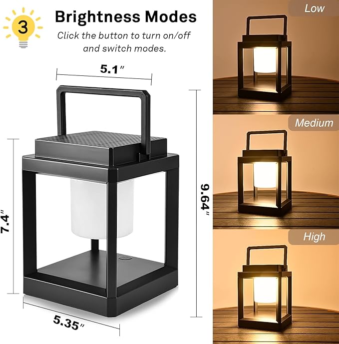 Outdoor Table Lamp, LED Solar Outdoor Lantern, Portable Rechargeable Solar Lamp Waterproof, Touch