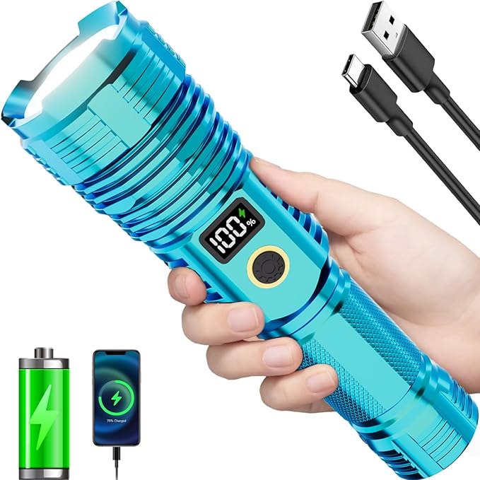 Flashlights High Lumens Rechargeable, LED Super Bright Flash Light Long Beam, Zoomable Linternas