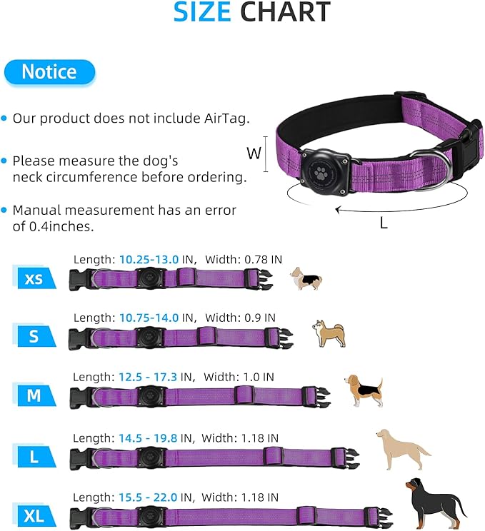 Upgraded AirTag Dog Collar, IP68 Waterproof Air Tag Dog Collar Holder, Reflective, Ultra-Durable