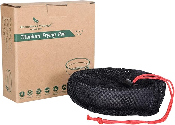 Boundless Voyage Ultra-light Titanium Frying Pan with Folding Handle Outdoor Camping Skillet