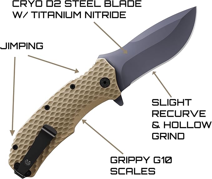 Off-Grid Knives - Rapid Fire Coyote, Large Assisted EDC, Hard Use Construction, Camping and