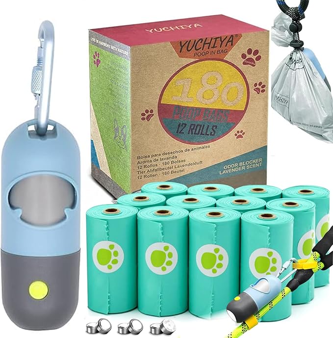 Dog Poop Bags Holder with LED Flashlight|Pet Waste Bags Dispenser for Leash|Doggie Potty Bags