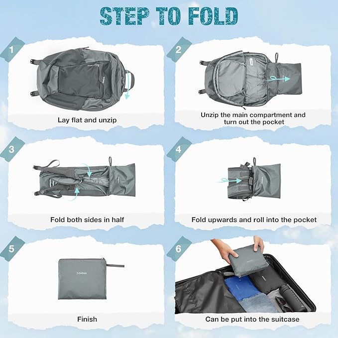 G4Free Packable Hiking Backpack 20L Lightweight Foldable Travel Daypack with Thickened Back Panel