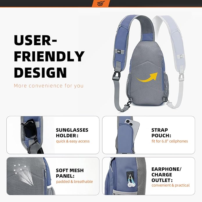 SKYSPER Sling Bag RFID Crossbody Sling Backpack Cross Body Shoulder Bag Travel Hiking Daypack for