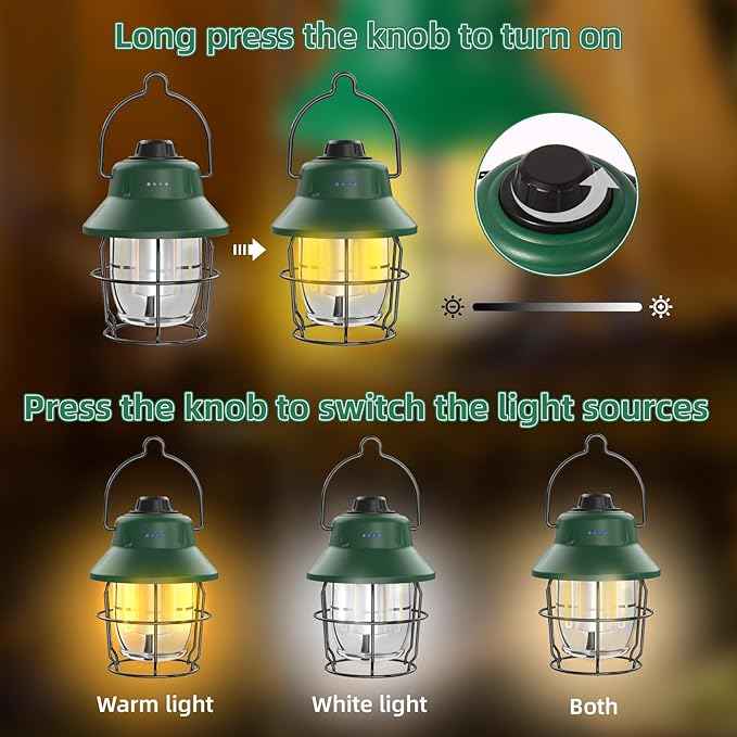 Rechargeable LED Camping Lantern, Mini Retro Portable Waterproof Lantern, 1000LM, 3 Light Modes